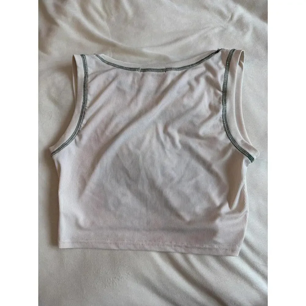 Romwe Good Times Skeleton Camper Van Graphic Ribbed Crop Tank Top Cream Size M - Picture 2 of 5
